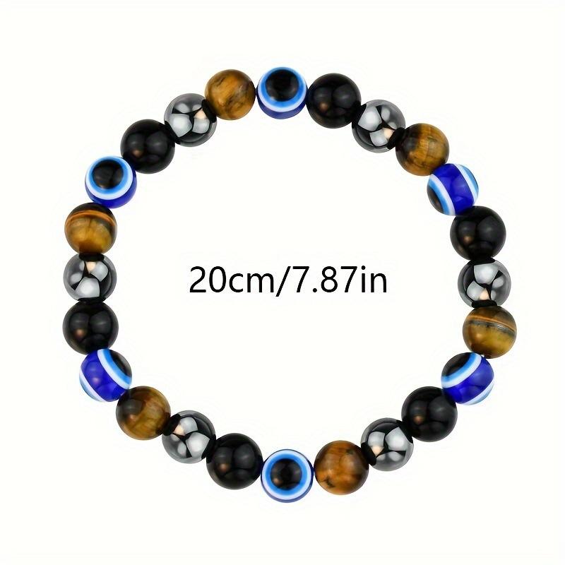 Turkish Blue Eye Bracelet Lucky Amulet  Hand Chains Gifts 5/8MM Tiger Eye Stone Beaded Evil Eye Bracelets for Women Men
