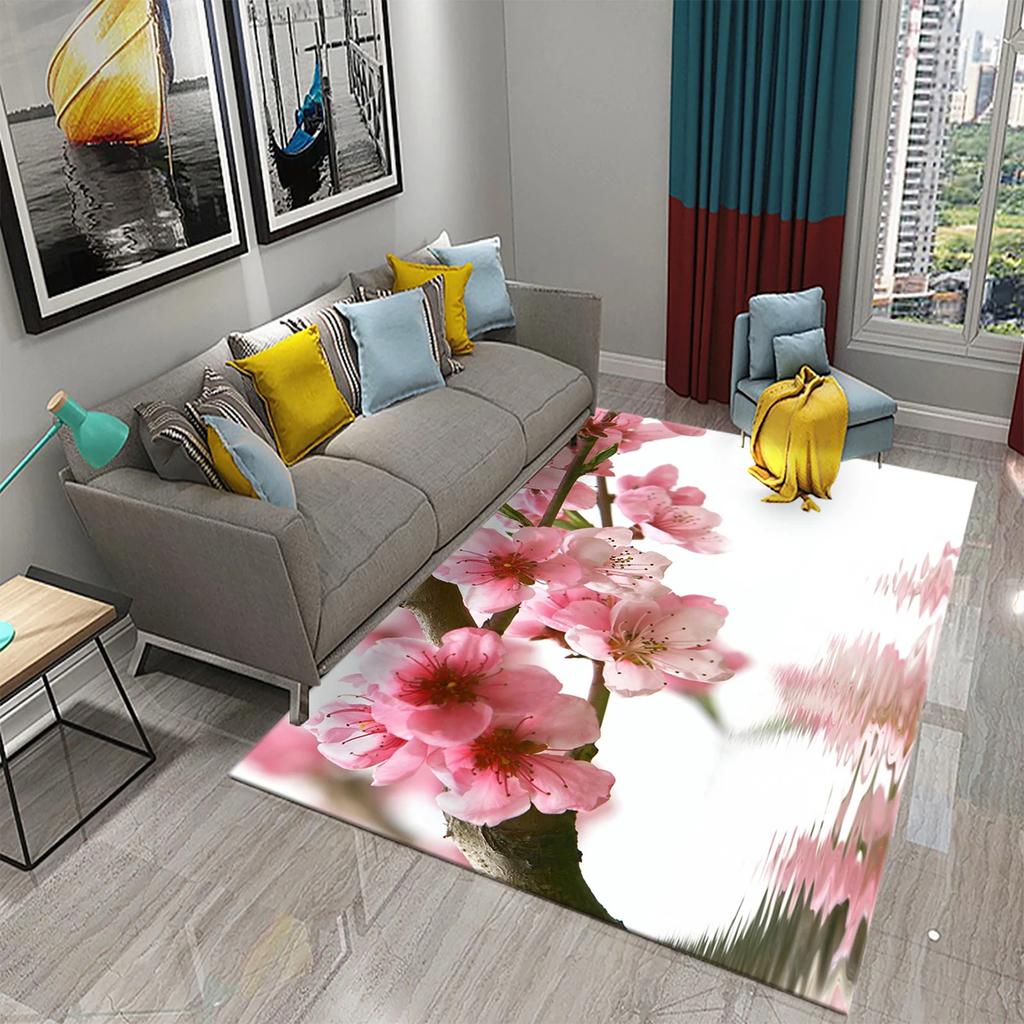 3D Pink Peach Blossom Carpet Living Room Coffee Table Area Mats Balcony Bedroom Decoration Rugs Kitchen Bathroom Anti-slip Rugs