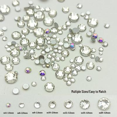 Okrągłe Srebrne Cyrkonie Flatback do Nail Artu - Przezroczyste Białe Szklane Dekoracje do DIY Paznokci i Akcesoriów do Telefonów