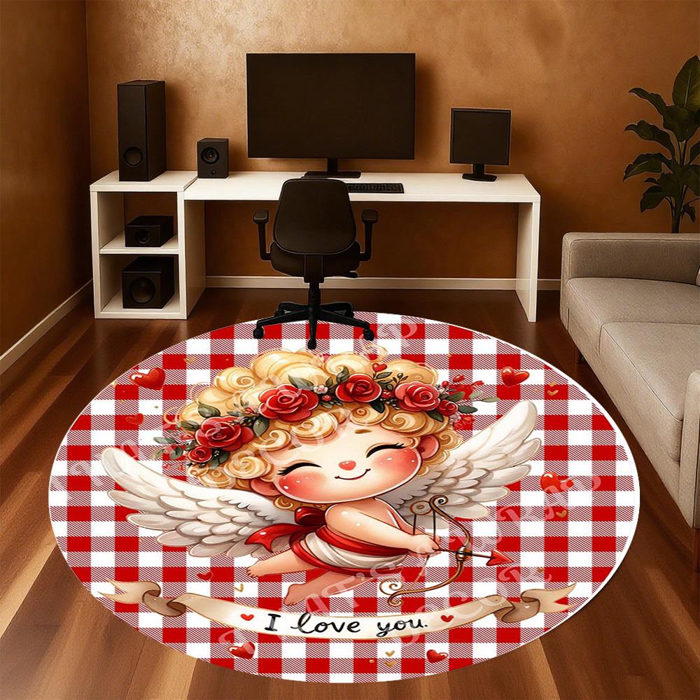 1PC Cupid I love you Office Round Area Rug, Under Office Chairs Bedroom Living Room Home Decor,Carpet for Office, -1110268