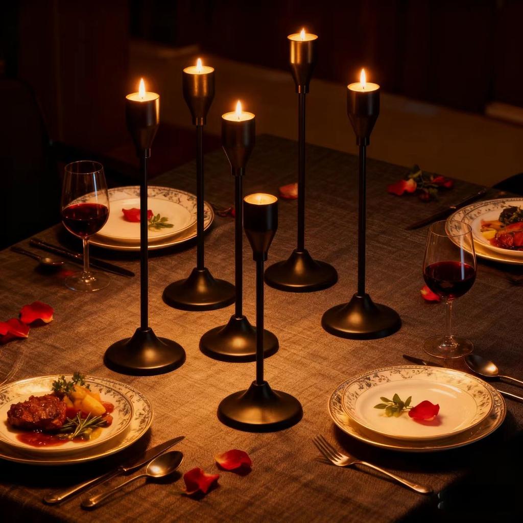 Nordic Black Round Base Candle Holder Set Minimalist Desktop Decoration Room Wedding Party Bar Centerpiece Candlestick No Candle