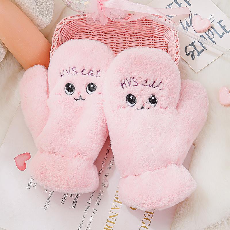 Fashion Women Plush Warm Glove Fur Rabbit Cat Mittens Flip Fingerless Gloves Soft Girls Thick Flexible Half Finger Winter Gloves