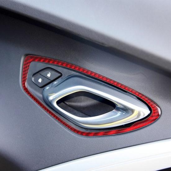 6pcs Red Carbon Fiber Car Inner Door Handle Bowl Decoration For Camaro 2016-
