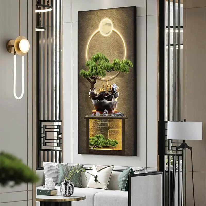 Home Decor Premium Entryway Framed Decorative Crystalline Painting Living Room Decoration LED Lights Illuminated Wall Art