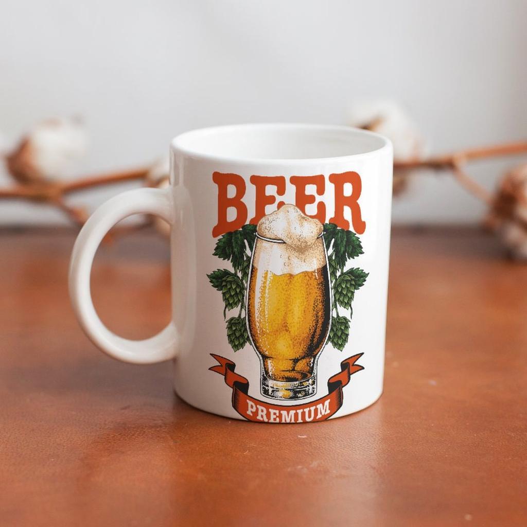 1pc 11oz Double-Sided Printed Mug for Beer Enthusiasts, Durable, Clean Ceramic Cup