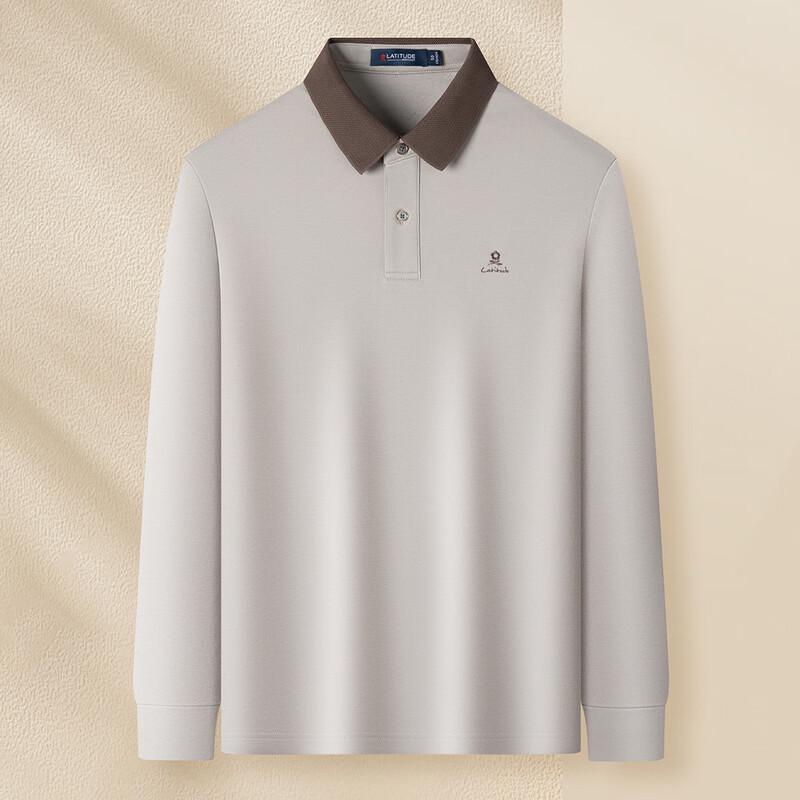 MONTAGUT Men's Brushed Warm Embroidered Long-Sleeve Polo Shirt