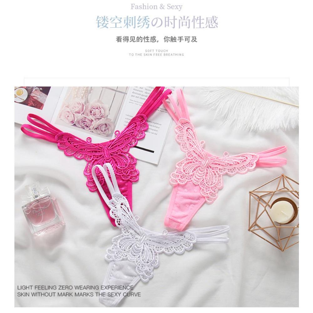 Sexy Thong Women's Low Waist Hollow Embroidery Transparent Hot Sao T Pants Invisible Thin Belt Women's Underwear 2202