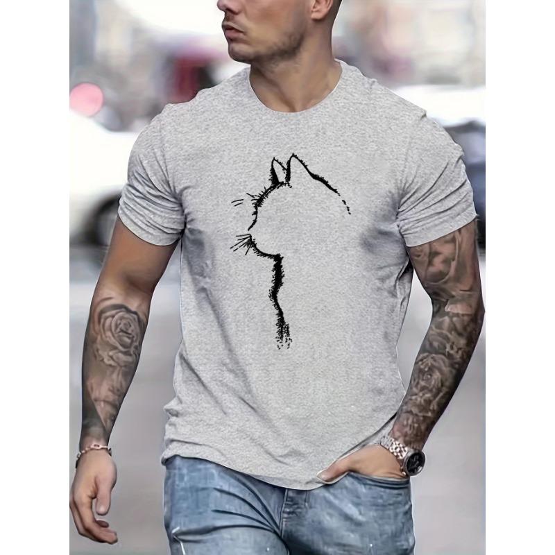 Plus Size T-shirt for Men Summer Loose Oversized Casual Cat Pattern Printed Round Neck Short Sleeved T-shirt Tops Clothing