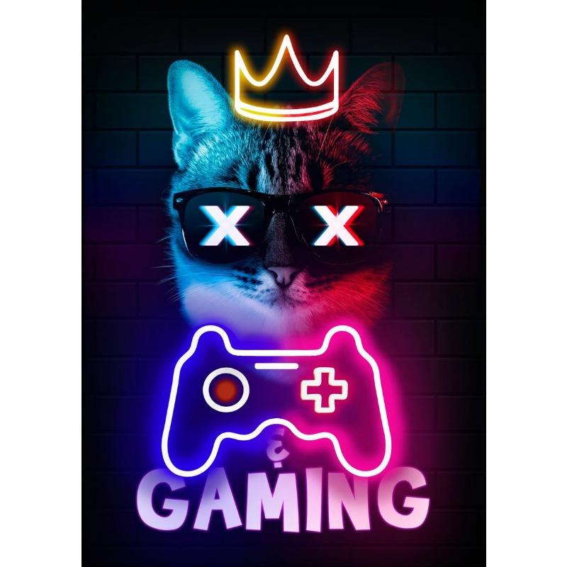

Nordic Cat и игровой контроллер цитаты плакат современный холст живопись для настенного искусства настенная живопись геймер мальчики девочки комната декор (не Неон) 21cm×30cm NoFrame