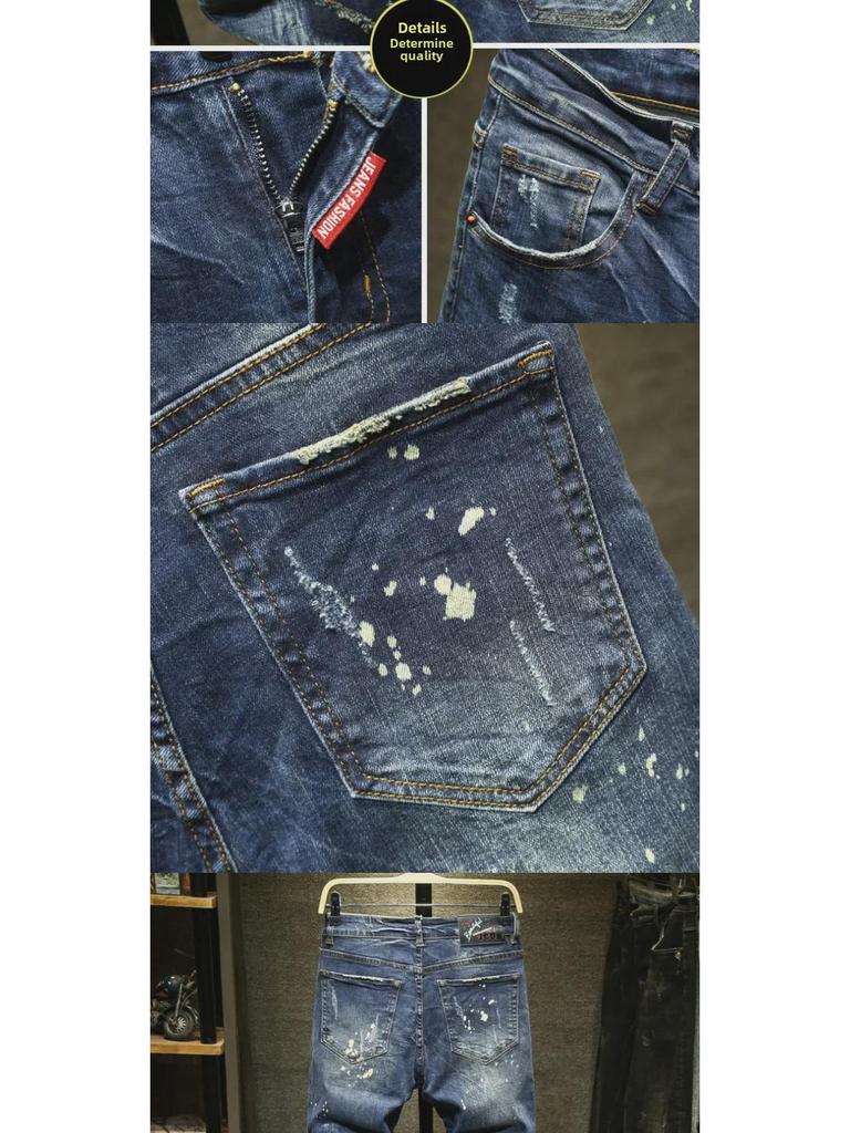 2023 Autumn/Winter Slim Fit Men's Retro Jeans with Korean Style Embroidery