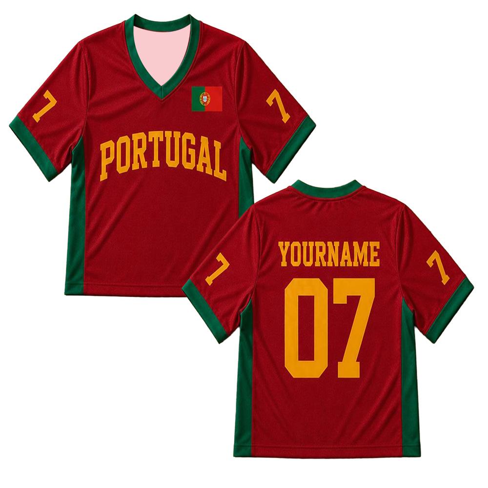 Portugal Voetbalshirt CR7 Nummer Rood Fan Shirt voor Dames Heren Mode Ademend Mesh Shirt V-hals Oversized Voetbal Losse Top
