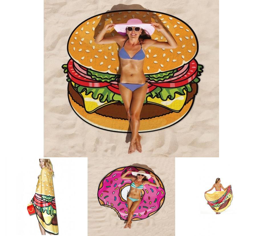 Hamburgers Donuts Pizza Design Sweet Donut Hamburger Pizza Beach Towel With Quickdry Material For Vacation