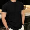Men's American-Style Short Sleeve Workout T-Shirt, Cuffed Sleeves, Muscle-Enhancing, Stretchy, Heavyweight, Small Collar, Summer.