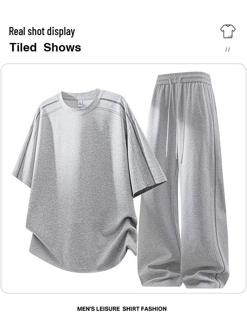 Men's Gray Short-Sleeve T-Shirt Set: Rebellious, Handsome, High-End Summer Casual Sportswear.