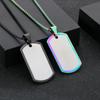 Creative Dazzle Color Square Tag Necklace for Men Hip Hop Polished ID Accessory Stainless Steel Trend Jewelry 60cm Length