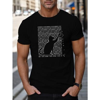 Europäische Größe Katzenprint Herren Kurzarm-T-Shirts, Bequeme Lässige Atmungsaktive Oberteile für Herren Fitness-Training, Joggen, Outdoor-Aktivitäten