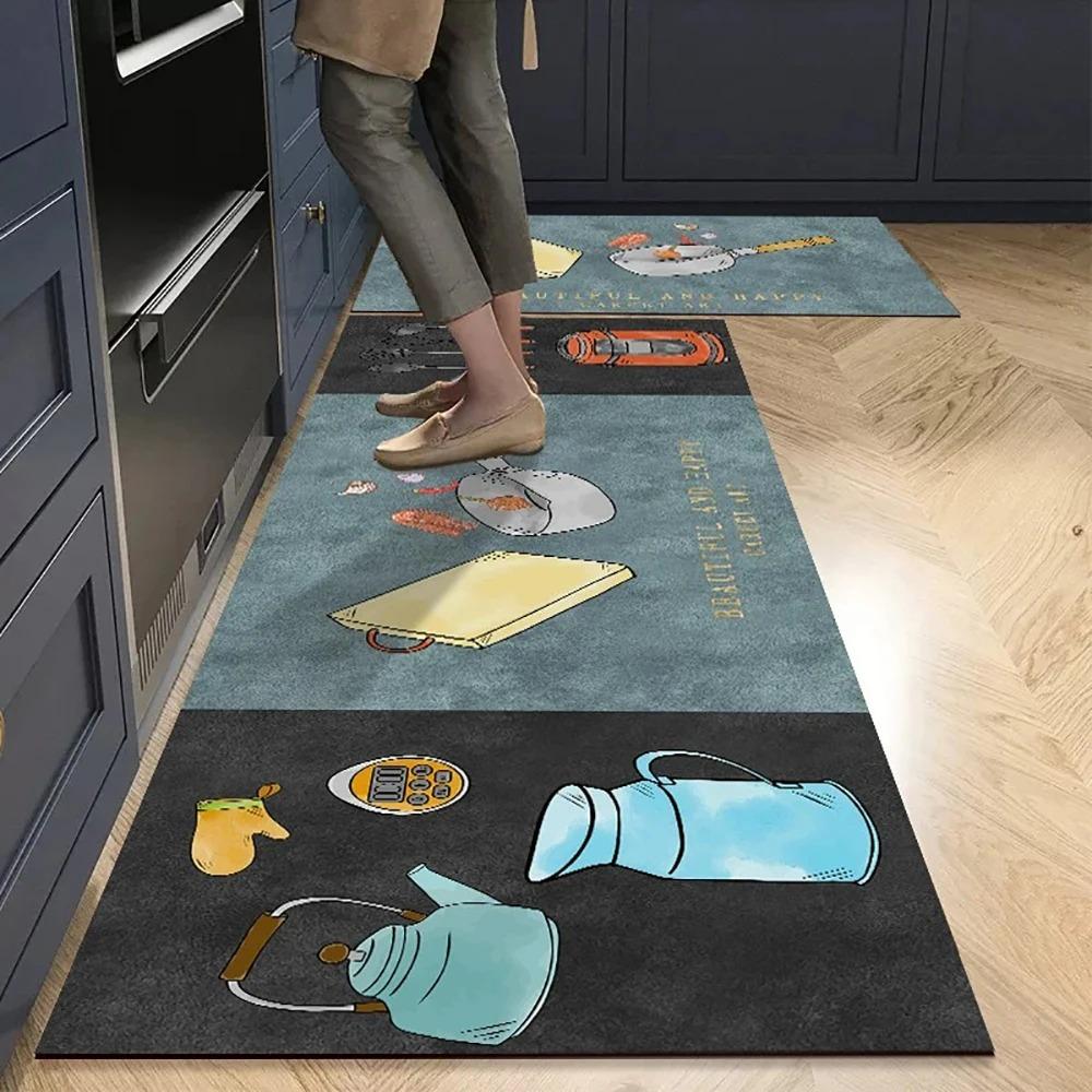 Kitchen Floor Mat Creative Patterns Oil-Proof Waterproof Carpet Pvc Leather Home Scratch-Resistant Wear-Resistant Rug Alfombra