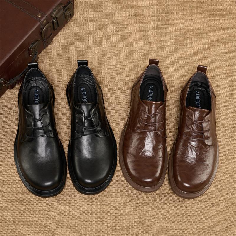 Men's Casual Business Leather Shoes with Straps Men's Single Shoes Brown Black Top Layer Cowhide Pigskin Inner Leather Shoes
