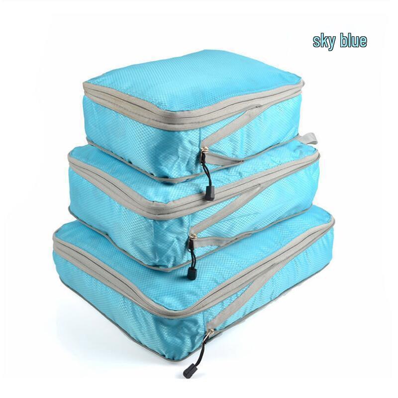 Travel Storage Bag Set: Three-Piece Waterproof Compression for Clothes, Pants, and Socks - Perfect for Business Trips.