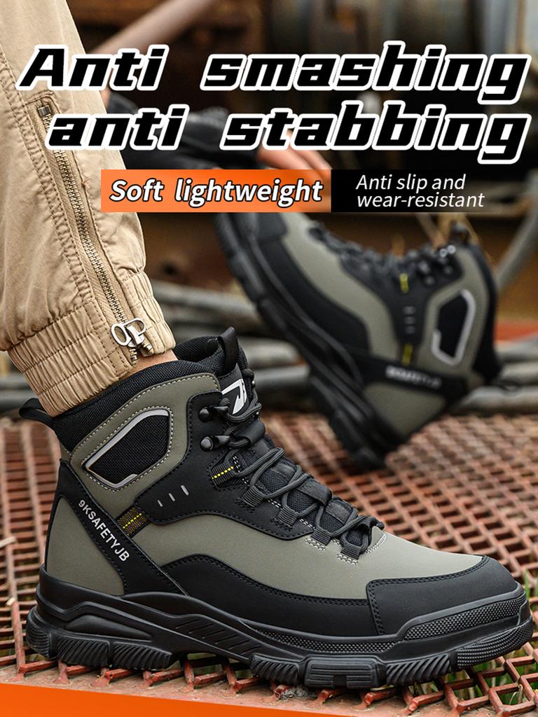 Men Boots Steel Toe Safety Shoes  Anti-Puncture Slip Resistant Work Shoes Wear-resisting Indestructible Shoes for Work as Hiking