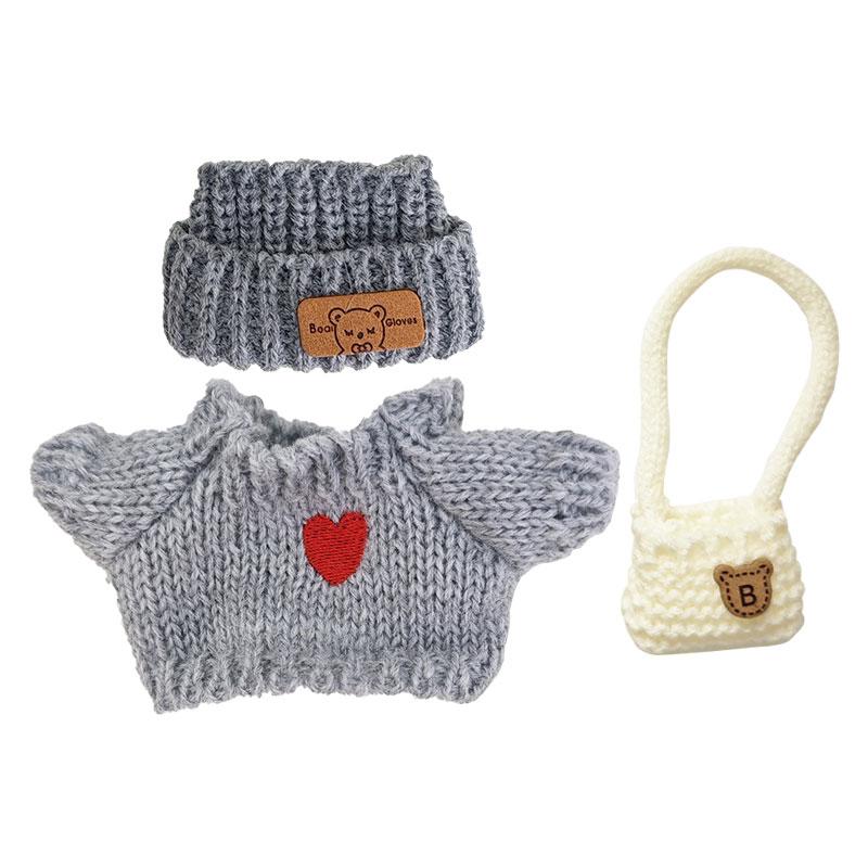 Ubranka dla mini lalek dla pluszowej lalki Labubu 17 cm, strój, akcesoria, miłość pary, czarno-biały sweter, 2-częściowy zestaw, czapki, torby