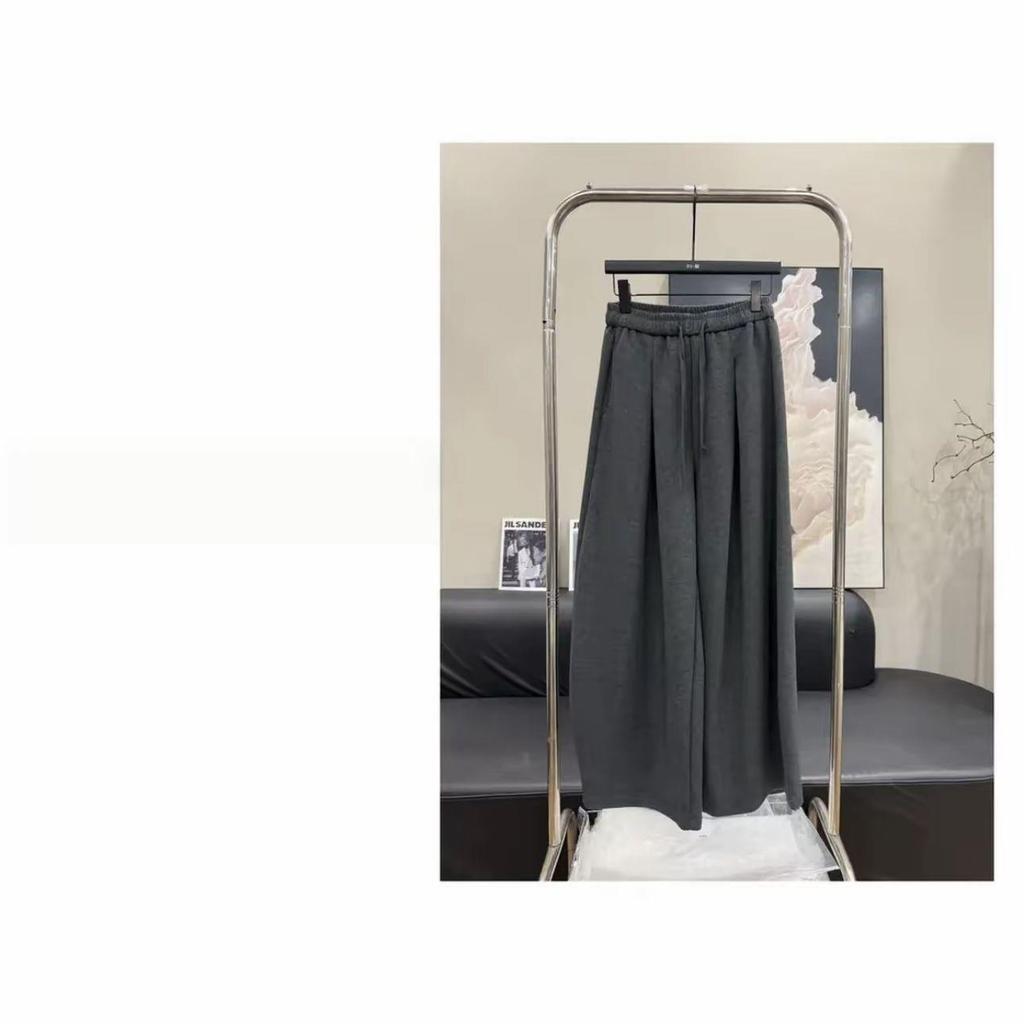 New Spring Gray Elastic High Waist Drawstring Sweatpants for Women - Loose Fit, Versatile, Slimming Wide Leg Design