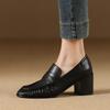 Fashion 2025 Women Pumps High Heels Classic Shoes Genuine Leather Round Toe Slip On Loafers Woman Leather Shoes Work Pleated Daily Shoes