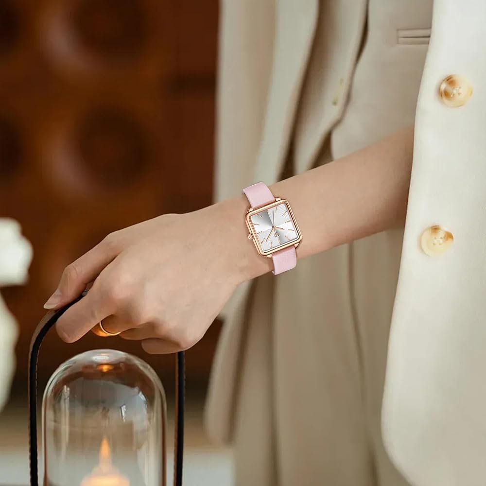 ShunkanSai Women's Analog Quartz Watch Square Waterproof Leather Strap Casual Fashion Timepiece