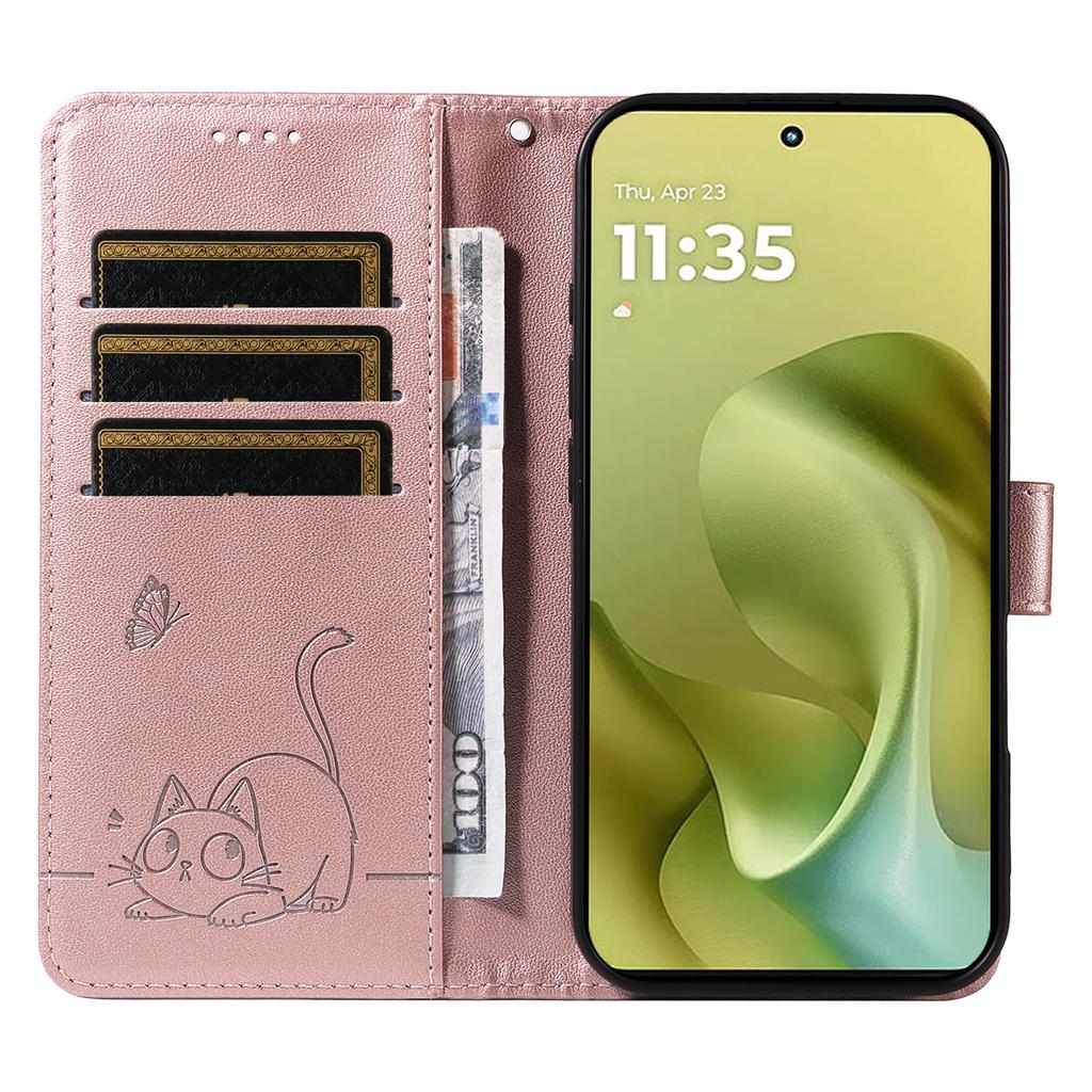 For Motorola Moto G86 5G/G86 Power 5G Case Cat Pattern Imprint Leather Phone Cover with Wrist Strap