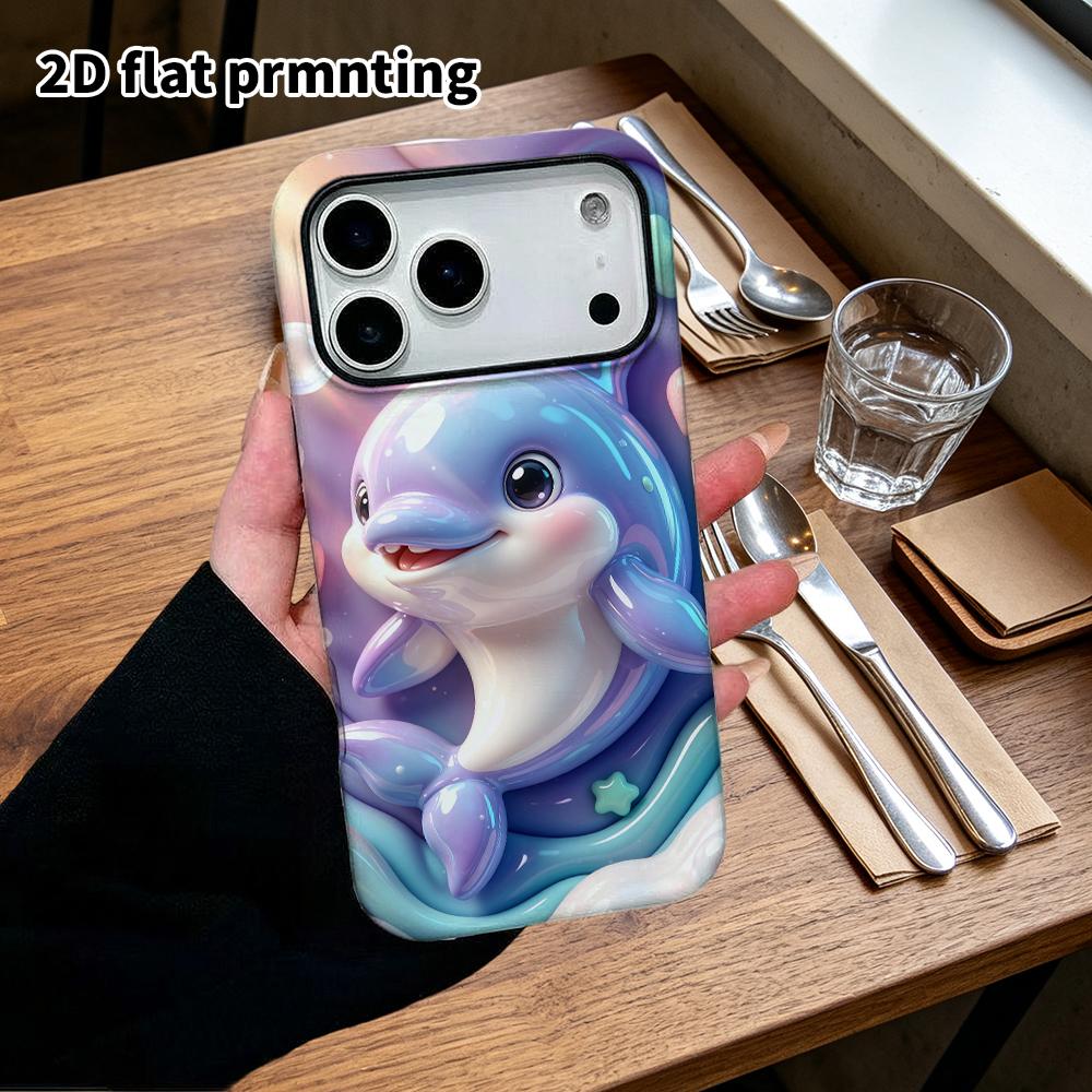 Phone Case: 2D Flat Design Suitable for iPhone 18 17 16 15 14 13 Pro Protective Case, Cartoon Dolphin, Perfect Christmas and Halloween Holiday Gift