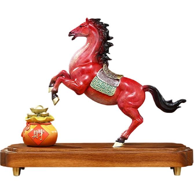Aris & Juno Exquisite Copper Horse with Fortune Bag Statue - New Chinese Style Feng Shui Decor for Wealth & Success