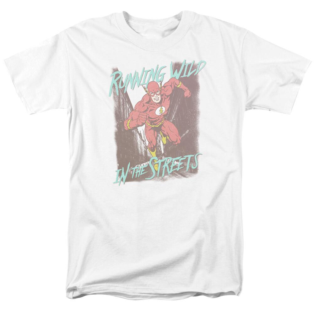 The Flash Running Wild In The Streets T-shirt Licensed Comic Book Tee White XL