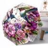 Hummingbirds and Flowers Outdoor Automatic Umbrella Retractable Design with 8-Rib Durability Lightweight Perfect Gift for Friends Family