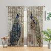 Vintage Peacock Blue Flowers Butterfly Aninmal 3D Digital Printing Thin Hall Window Curtains For KidsBedroom Living Room 2Panels