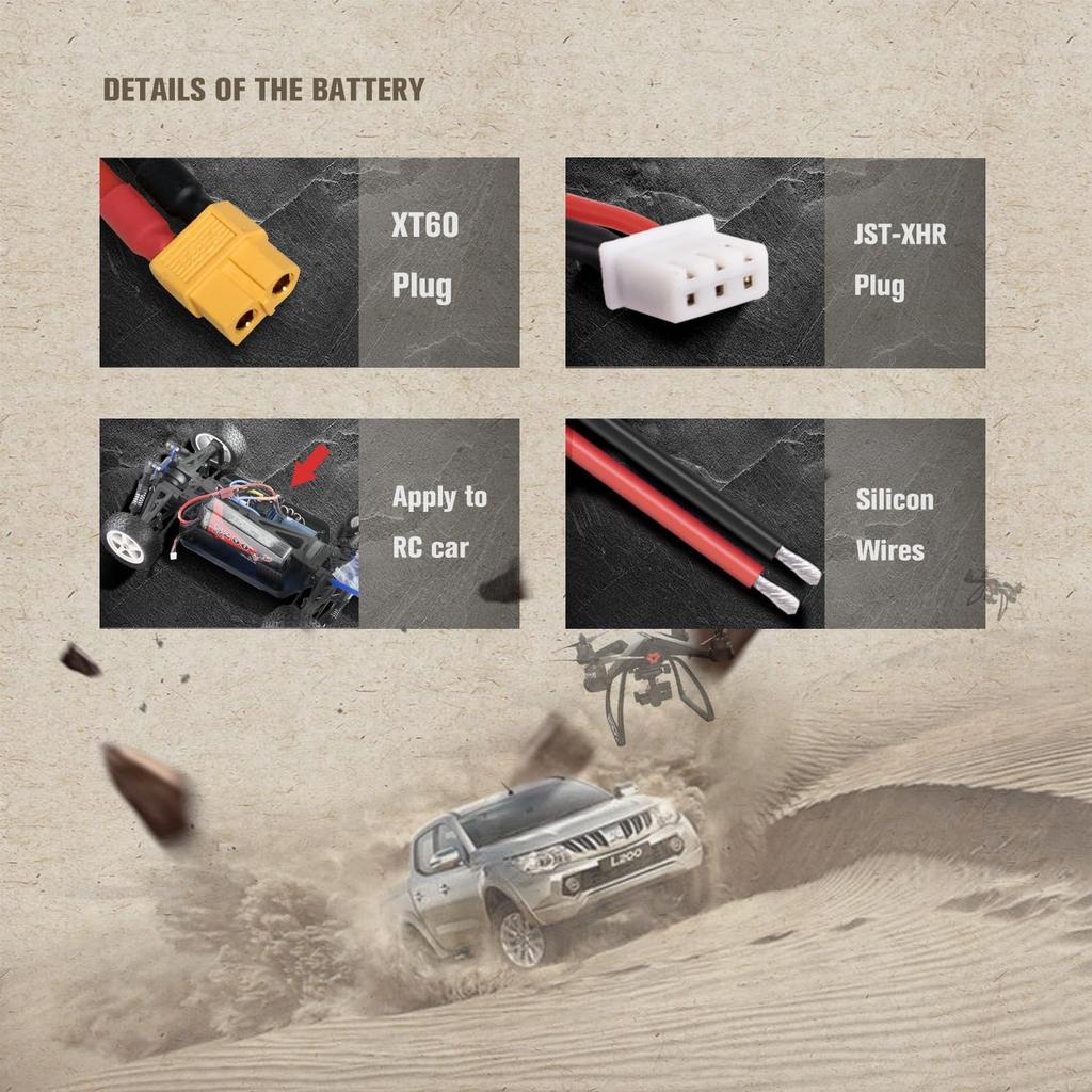 LiPo baterie 4S 14,8V 2200mAh 120C s konektorem XT60 – Vysoký výkon pro RC modely – Měkké pouzdro, silikonový kabel