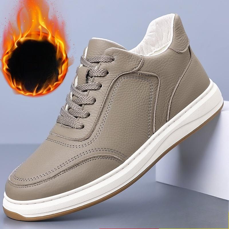 

Модные мужские зимние кроссовки на подкладке из натуральной кожи, теплые, удобные, на шнуровке, повседневная обувь, белые модные ботинки, нескользящая подошва 43