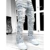 Men's Regular Fit Stacked Jeans Ripped Slim Fit Patch Distressed Destroyed Straight Denim Pants Hip Hop Streetwear Trouser