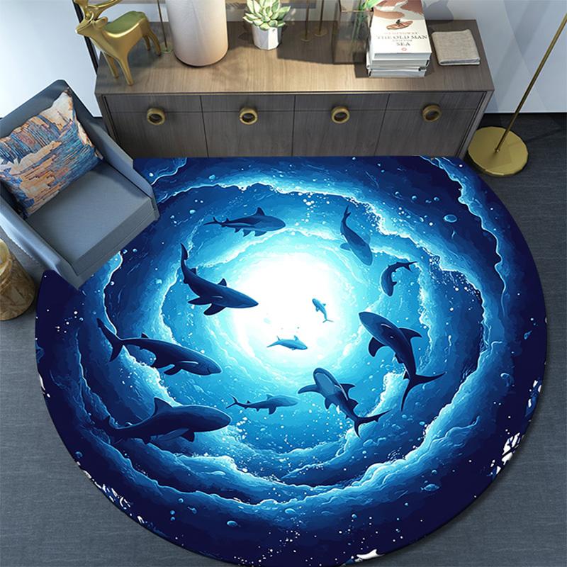 Sharks Round Area Rug,Carpet Rug for Living Room Bedroom Sofa Playroom Decor,Non-slip Floor Mat