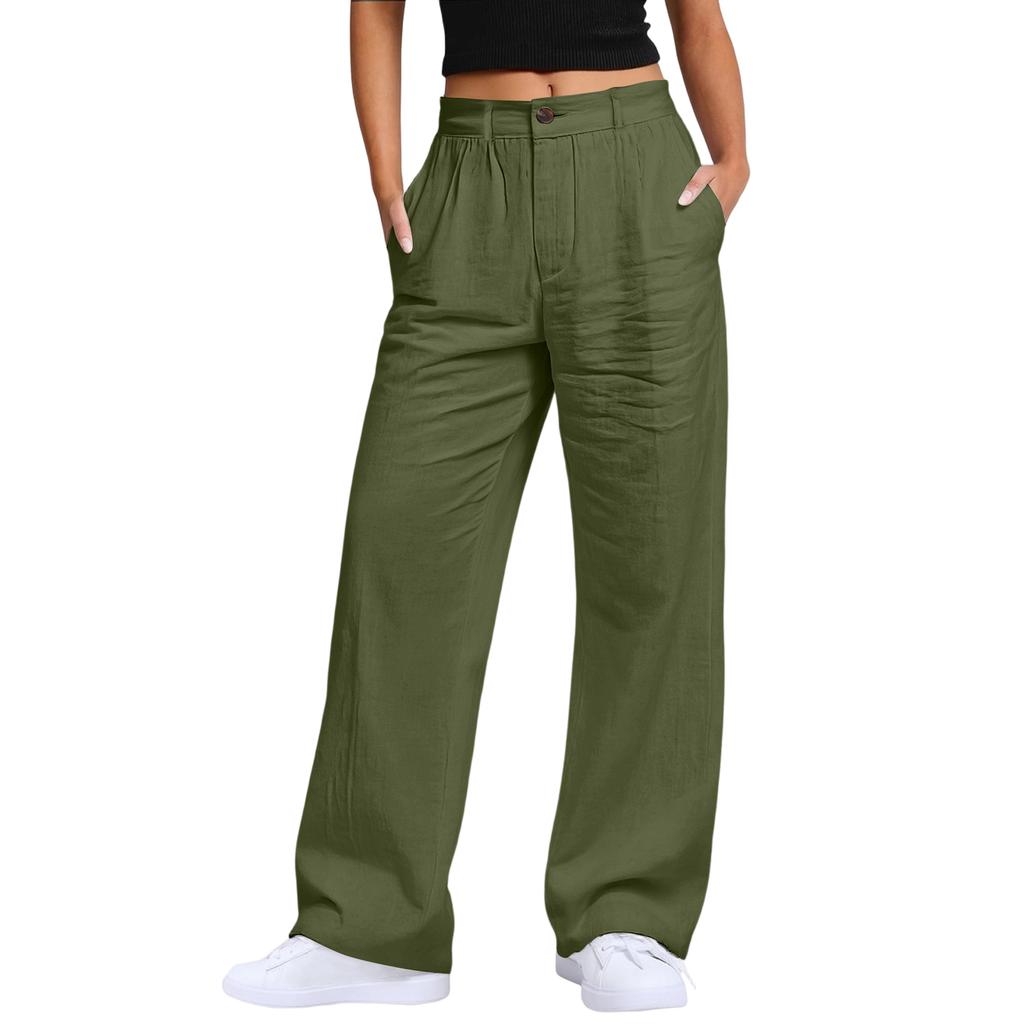 Ladies' Color Casual Fashion Breathable Loose Cotton And Linen Pants