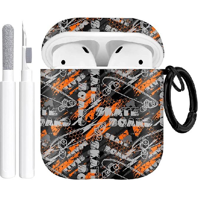 AirPods 1&2 Case Cover with Keychain for Apple AirPods 1st/2nd Generation, Rugged TPU Soft Protective Cover, Black Red