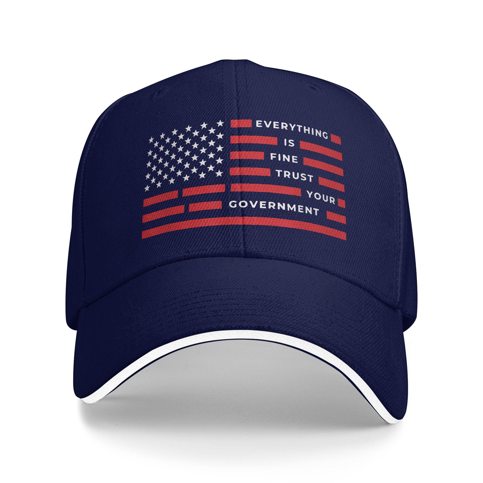 

Summer Everything is Fine Trust Your Government Baseball Cap Hunting Camping Casual Sun Trucker Hat Male Sun-Proof Baseball Caps As Picture темно-синього кольору