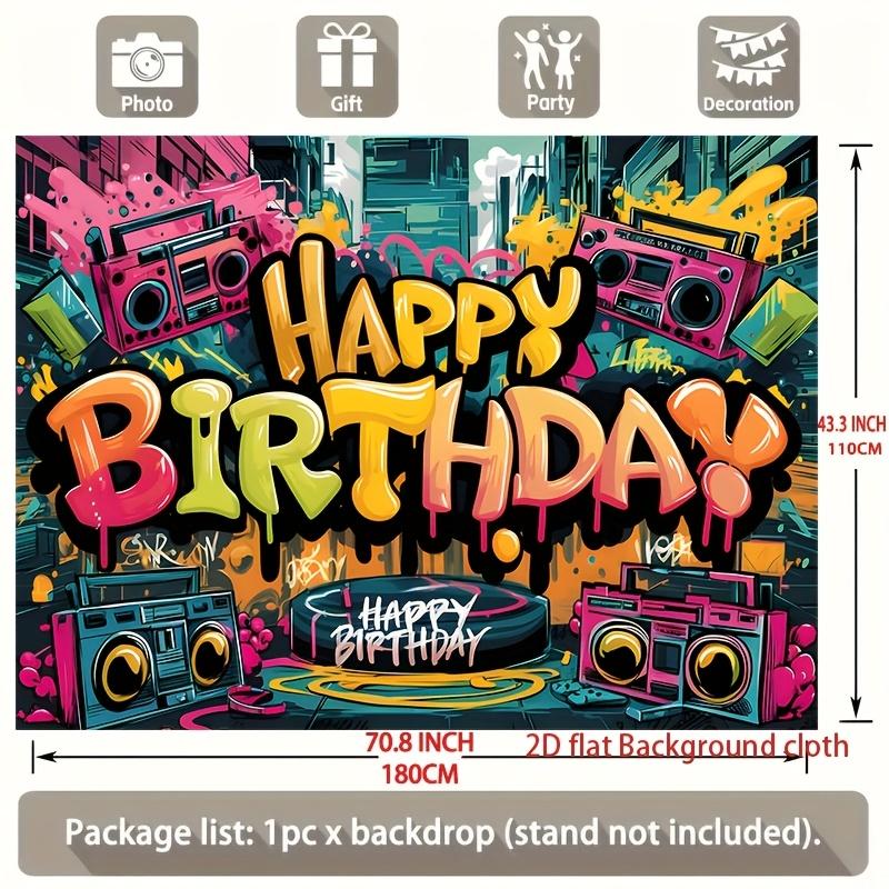 Hip Hop Graffiti Birthday Backdrop 1pc - Polyester Party Decor
