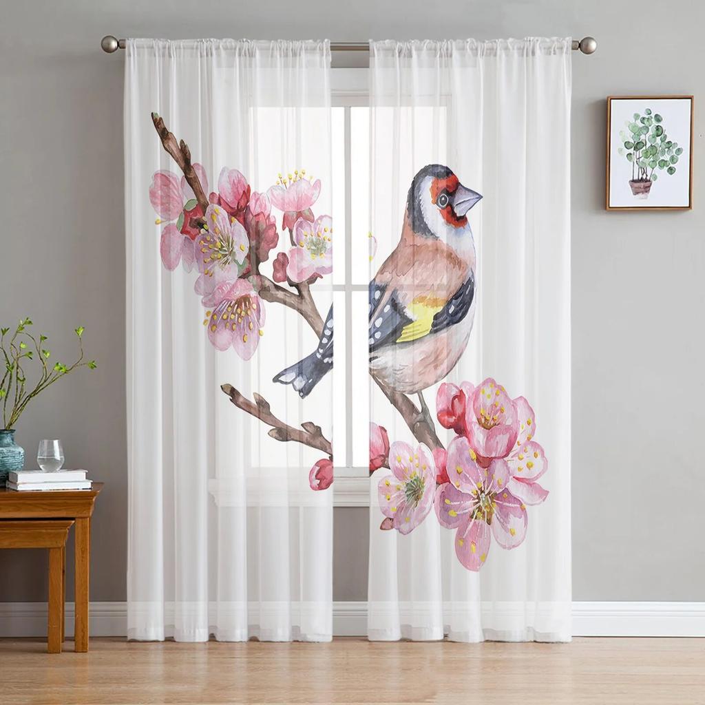 Birdie Leaves Plant Animal Modern Tulle Curtains For Living Room Bedroom Home Kitchen Window Sheer Curtains