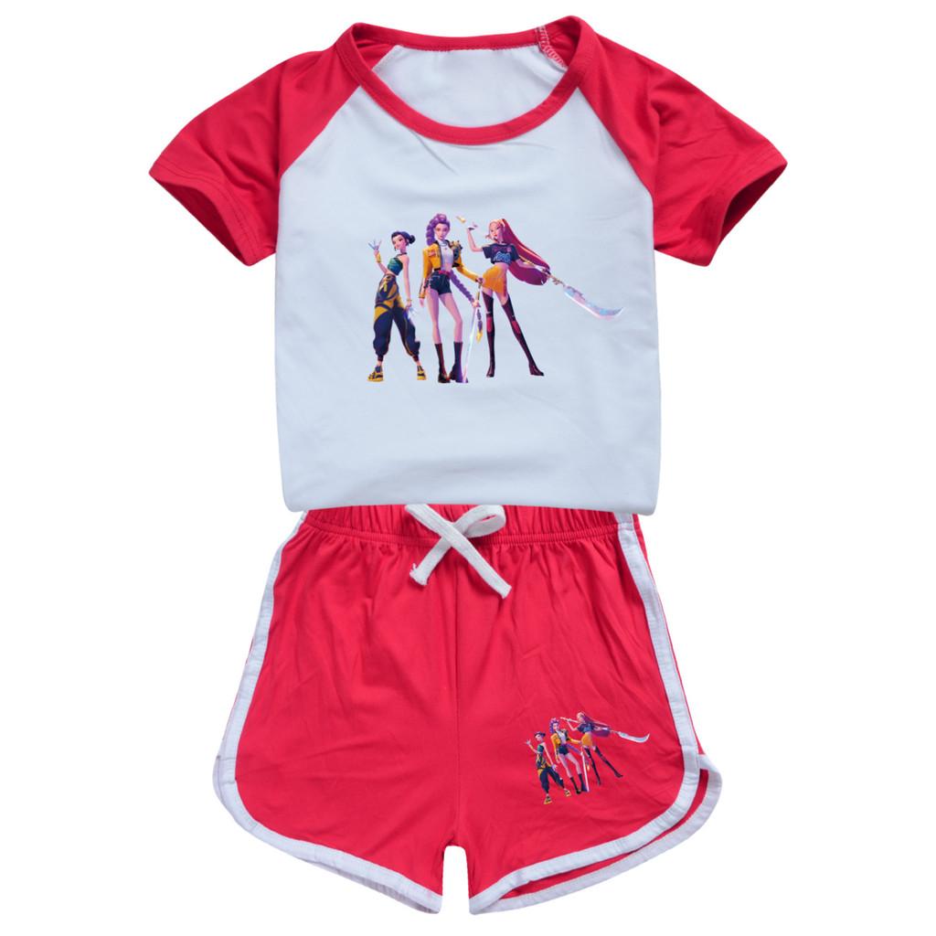 Barn Jenter Anime Tegneserie POP Sanger Superstjerne Zoey Rumi Mira Trykk Kortermet T-skjorte Shorts Bukser Fritidsklær Sett
