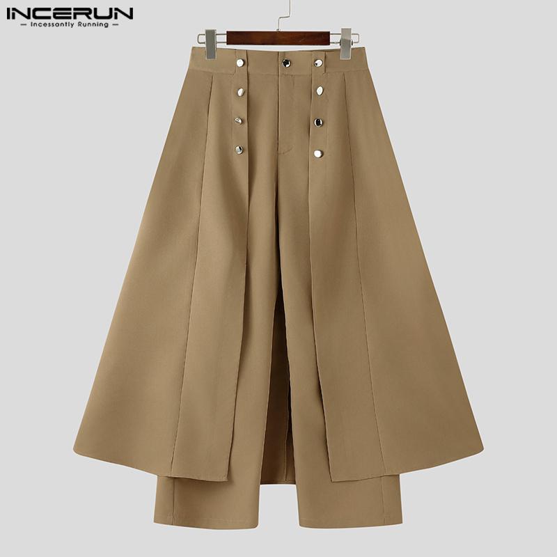 INCERUN Pánské dlouhé kalhoty na zip s vysokým pasem, dvouvrstvé, jednobarevné, ležérní