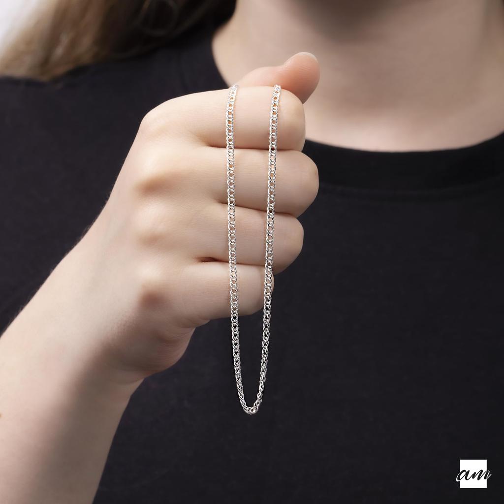 [Amberta] Women's 925 Sterling Silver 2mm Rhombus Curved Chain Necklace: 2.3mm Silver Chain Necklace 55cm