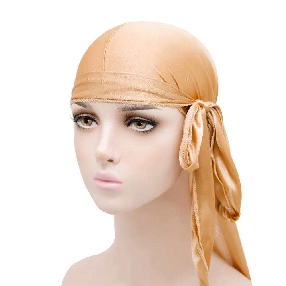 Unisex Adult Satin Long Tail Doo Rag Durag Bandanas Cap Pirate Hat Turban Men Hip Hop Headband Biker Headwrap Women Headwear