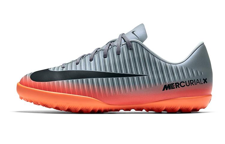 Nike Jr MercurialX 6 CR7 TF Slip Resistant Abrasion Resistant Low top Kids Soccer Shoes Gray Black Orange Teenagers 852487-001 28