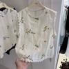 Round Neck Lace Splicing Sleeveless Vest for Women Summer Sweet Embroidered Flowers Casual Versatile Top