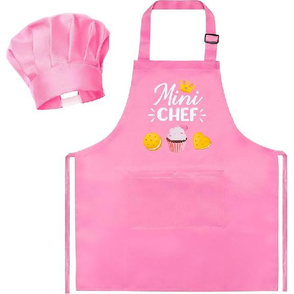 Kid Apron and Chef Hat Set - R HORSE 2Pcs Adjustable Children Green Kitchen Apron, Dress up Role Play Chef Toy Cooking Baking Painting and Training